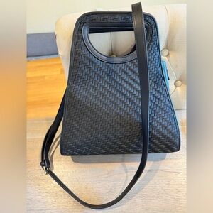Melie Bianco Black Woven Vegan Leather Tote – Audrey Mini Satchel